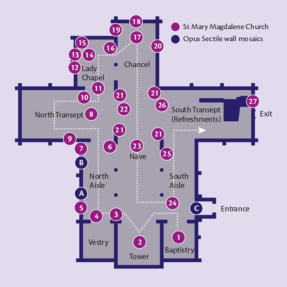 Church map from the St Mary Magdalene church tour guide leaflet