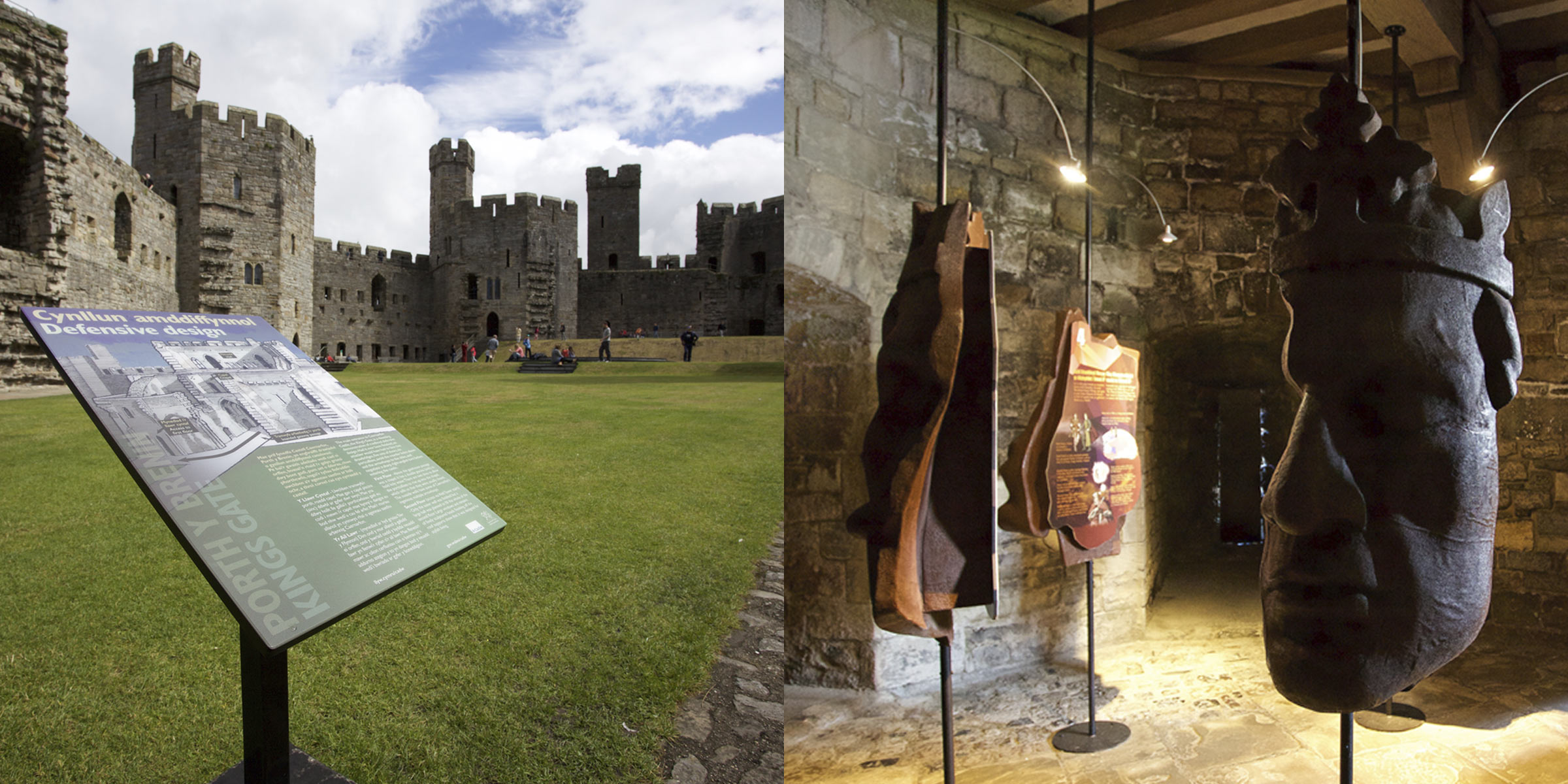 Montage of interpretation installations at Caernarfon Castle, Wales, for cadw Welsh Government