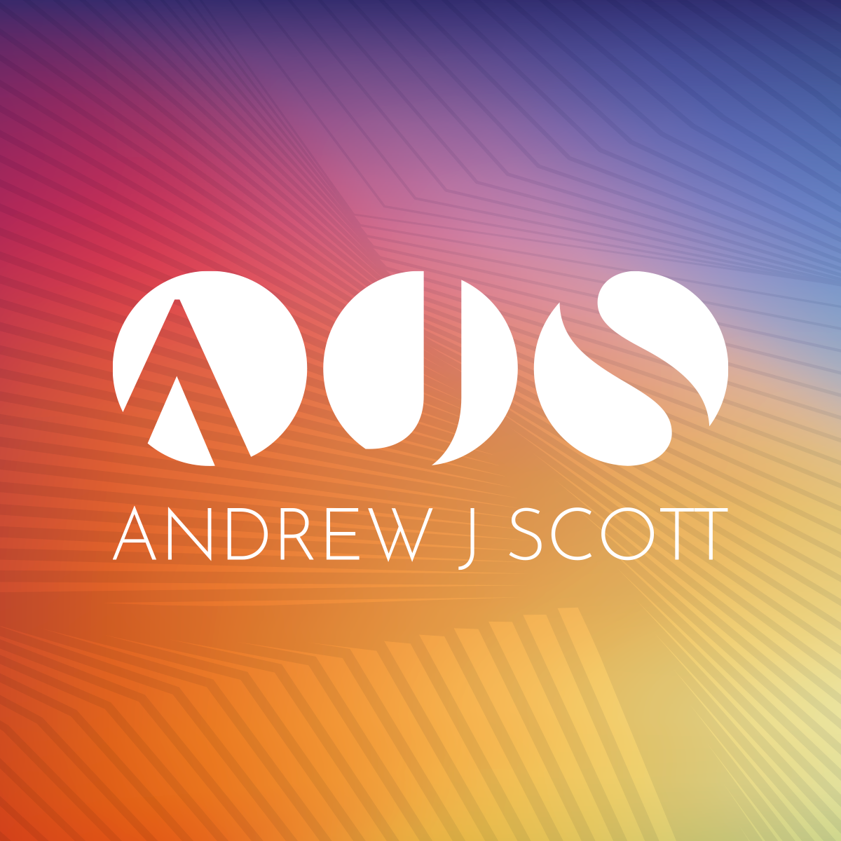 Identity for Professor Andrew J. Scott, AJS logo on multicoloured background