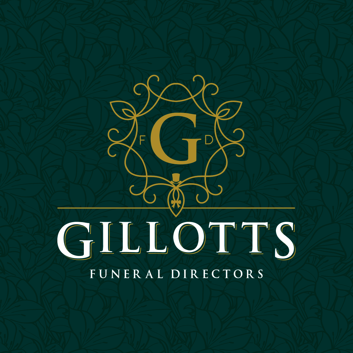 Identity for Gillotts Funeral Directors, green patterned background