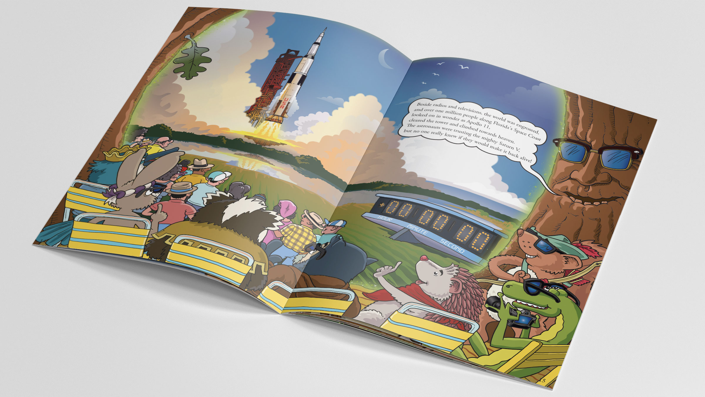 A sample spread from Robin Hood's Little Outlaws' third book, Race to the Moon