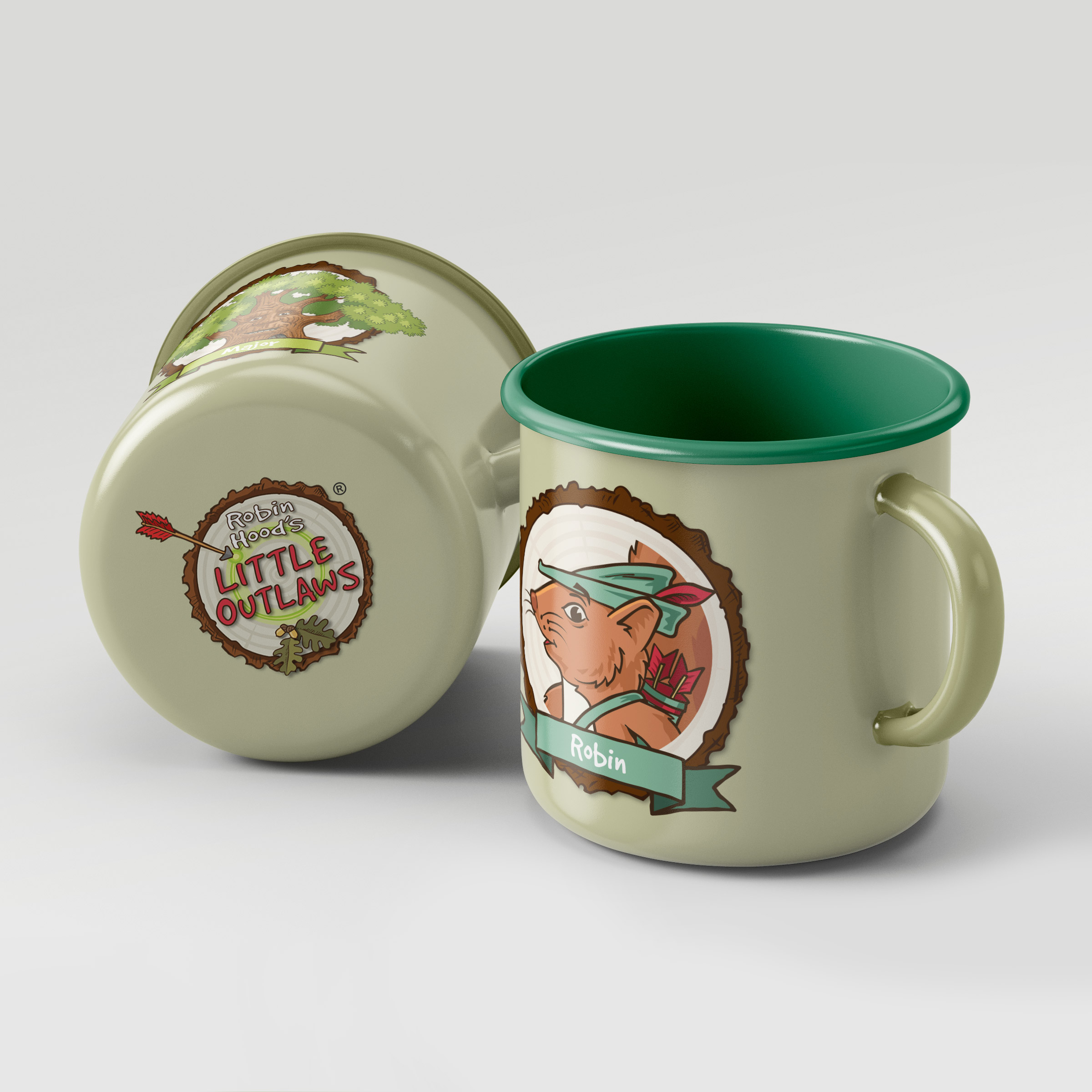 Robin Hood's Little Outlaws branded enamel mugs